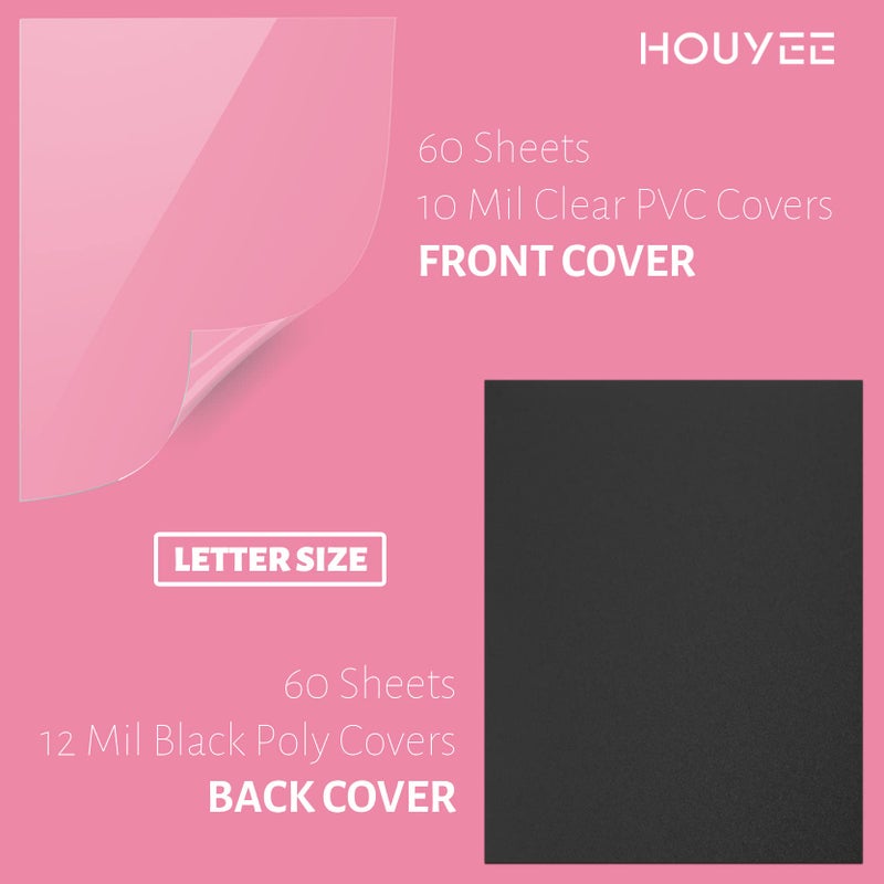 HOUYEE 120 Pack Binding Covers Set  8.5x11 Inches  Including 60 Pcs 12 Mil Sand Plastic Texture  60 Pcs 10 Mil Clear Binding Covers - Image 2